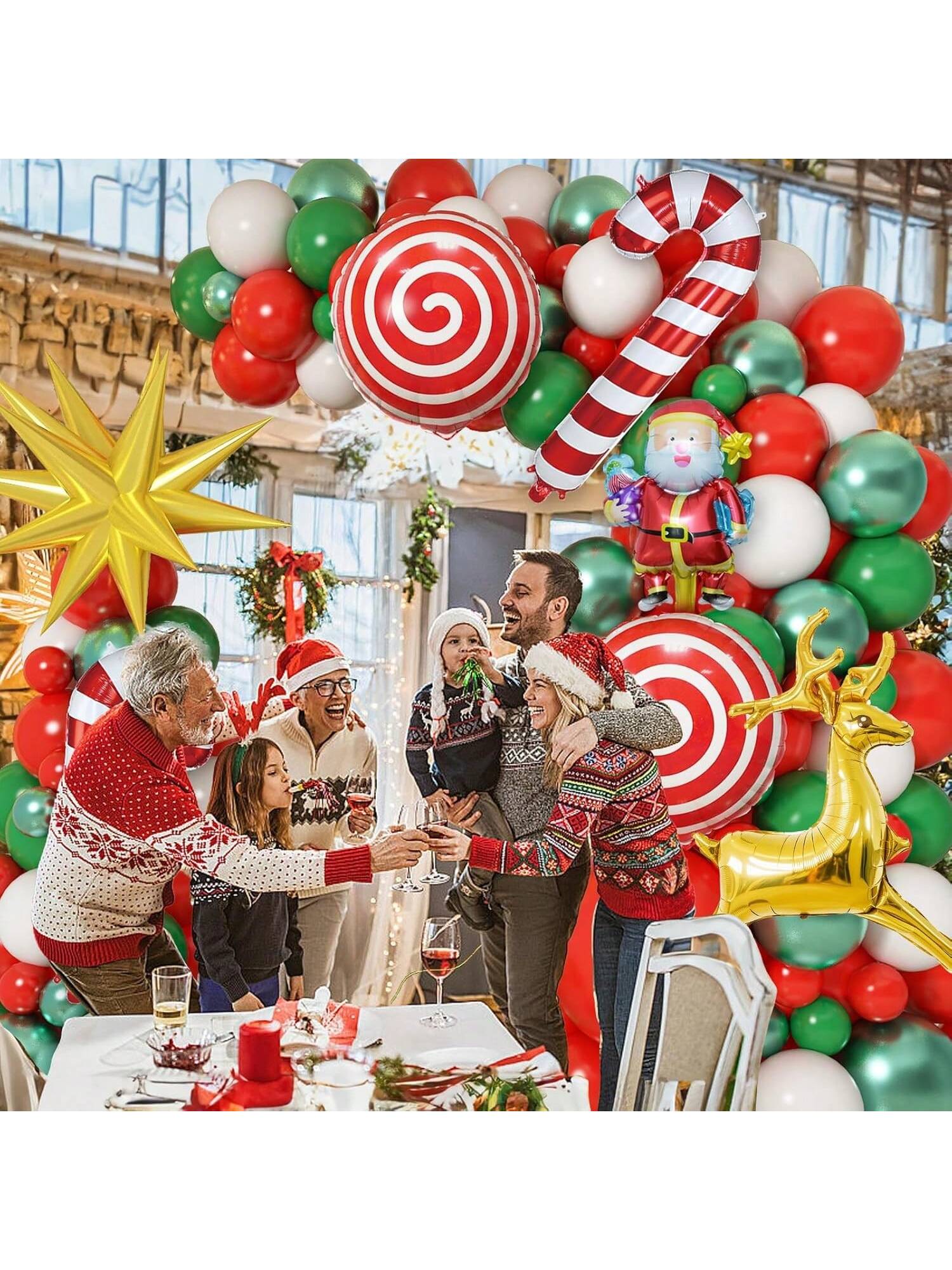 Christmas Balloon Garland Arch Kit Red White Green Candy Santa Foil Decor