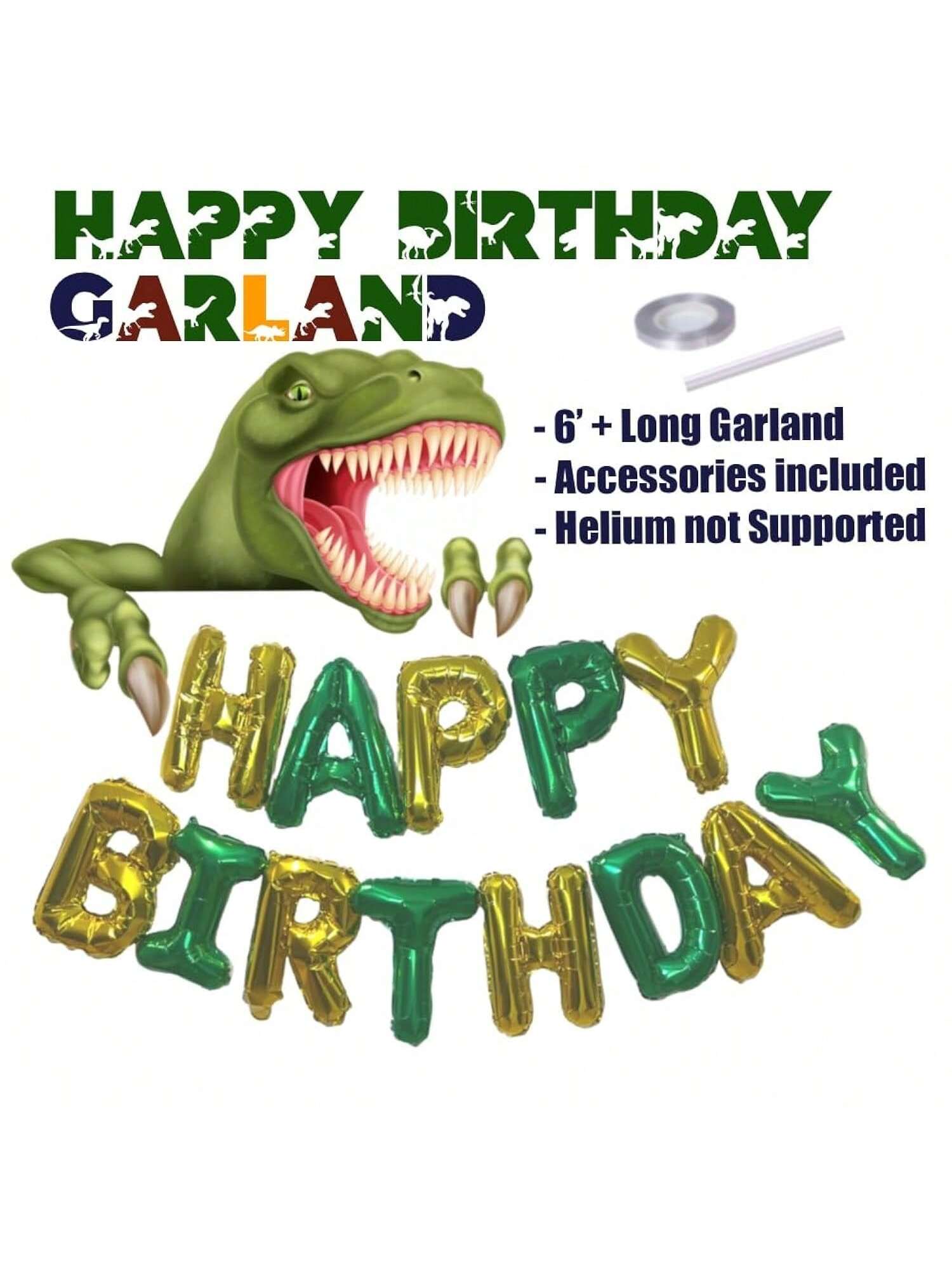 Dinosaur Party Decoration Set with T-Rex Cake Topper Balloon Garland and Stickers