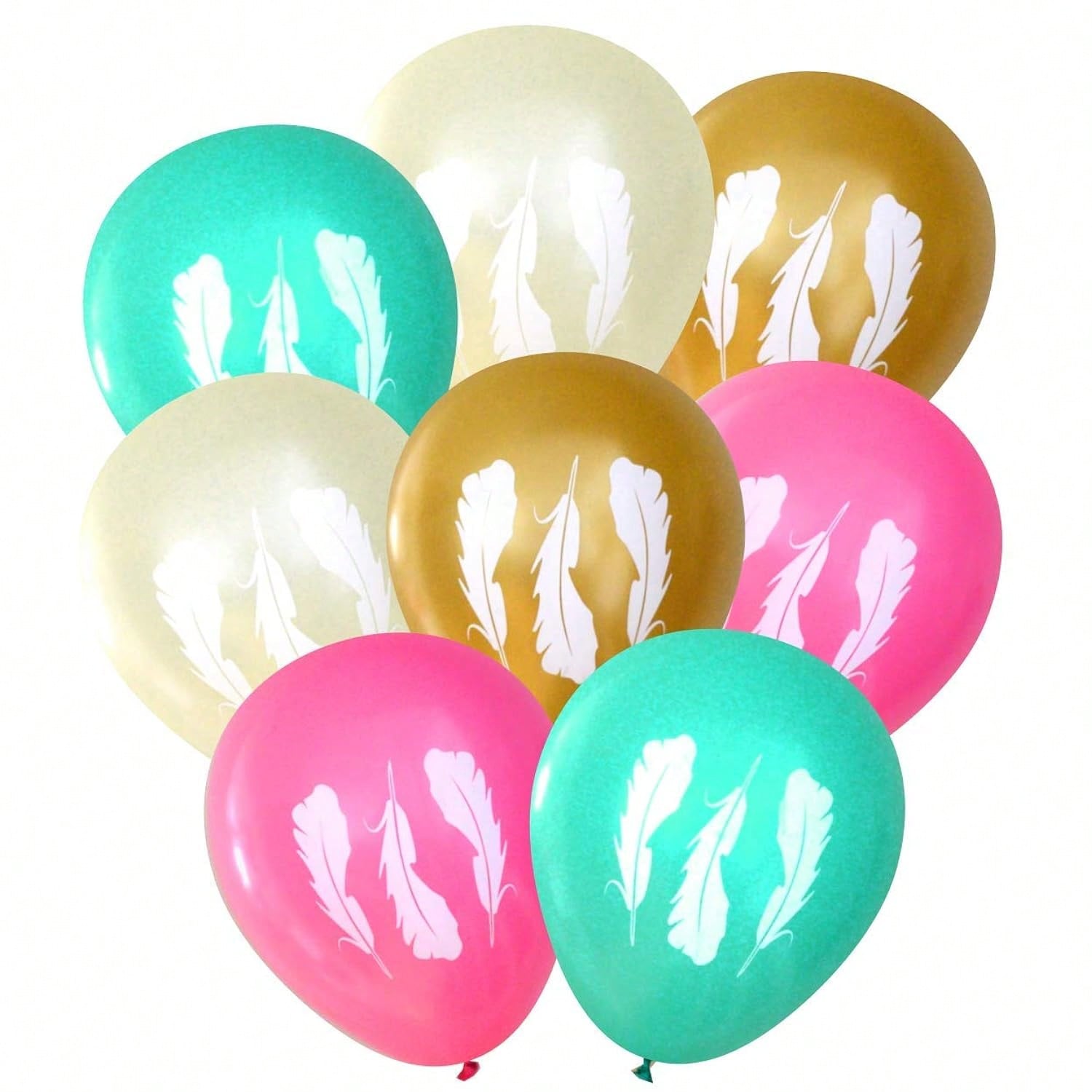 Feather  Balloons (16 Pcs) For Boho Parties By (PinkIvoryGoldAqua)