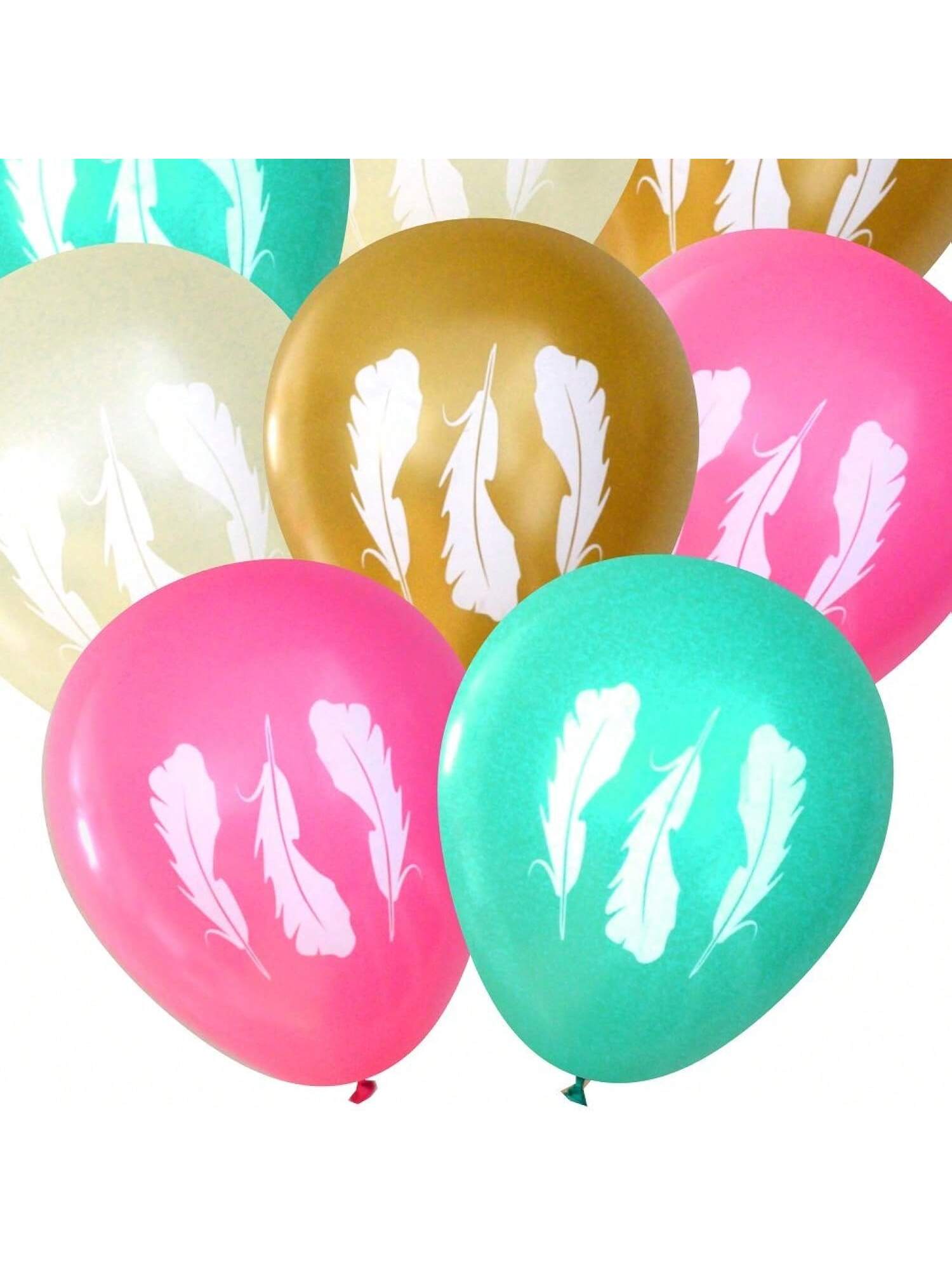 Feather  Balloons (16 Pcs) For Boho Parties By (PinkIvoryGoldAqua)