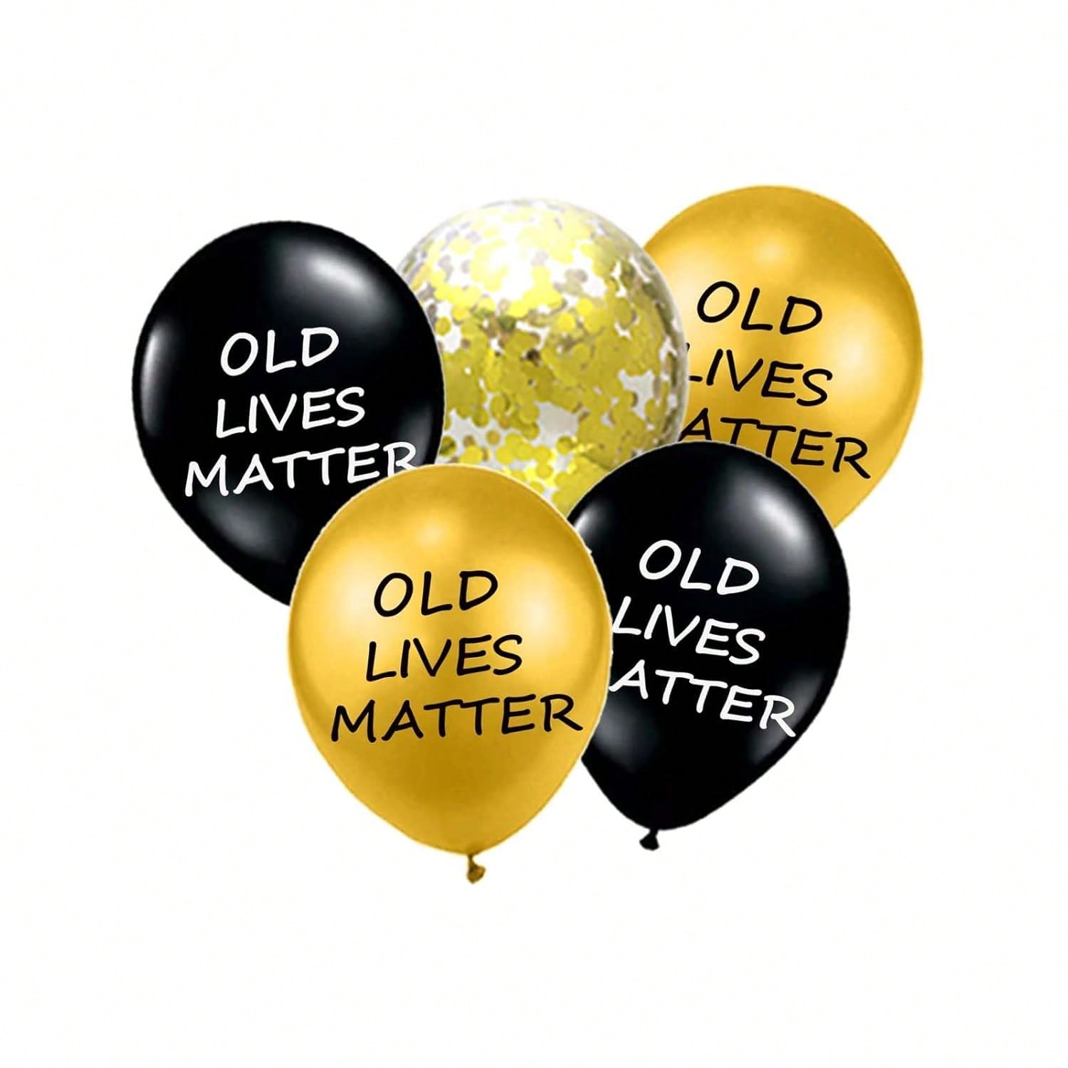 26PCS Funny Old Lives Matter Black & Gold Confetti Balloons for Milestone Birthdays