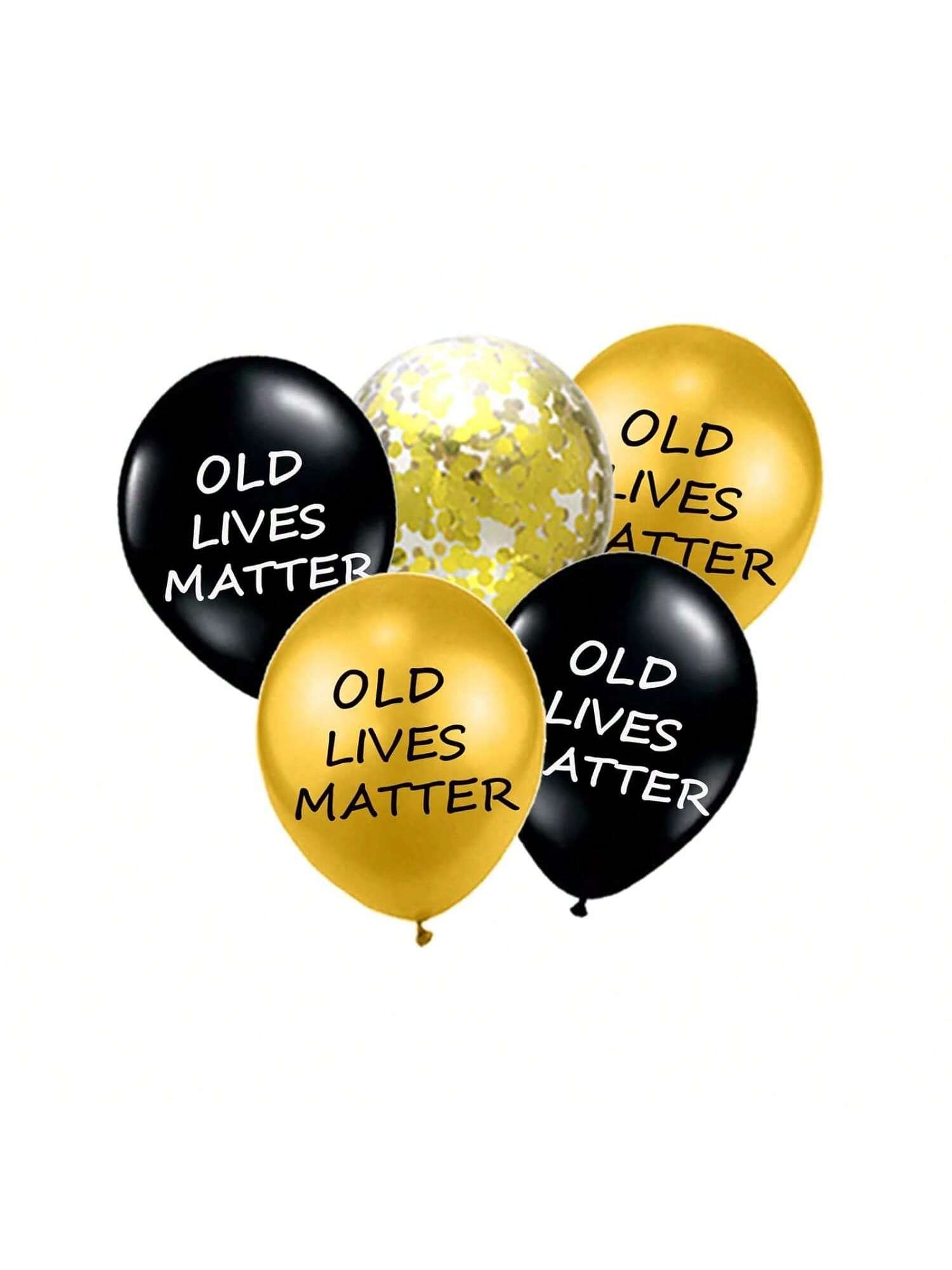 26PCS Funny Old Lives Matter Black & Gold Confetti Balloons for Milestone Birthdays