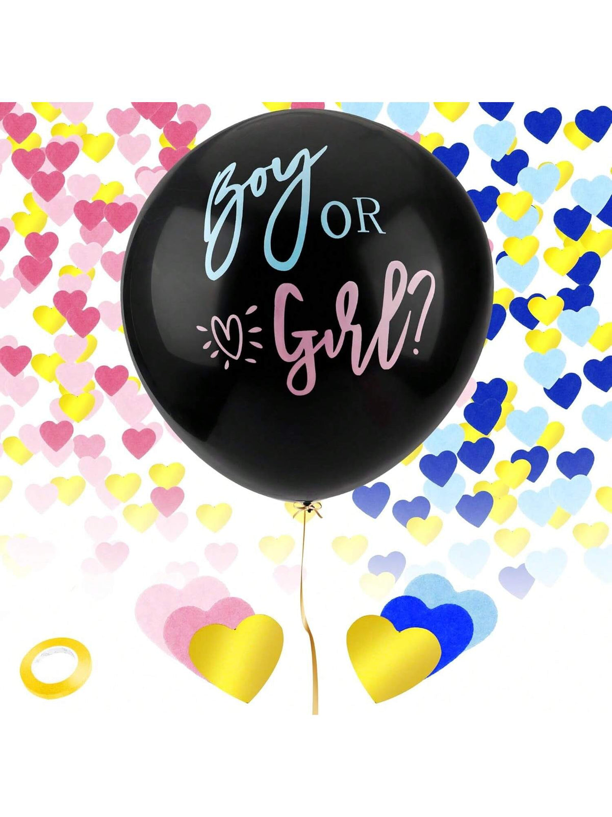 36 Inch Black Gender Reveal Balloon with Blue and Pink Confetti for Party Decor