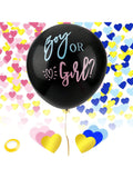 36 Inch Black Gender Reveal Balloon with Blue and Pink Confetti for Party Decor