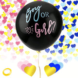 36 Inch Black Gender Reveal Balloon with Blue and Pink Confetti for Party Decor
