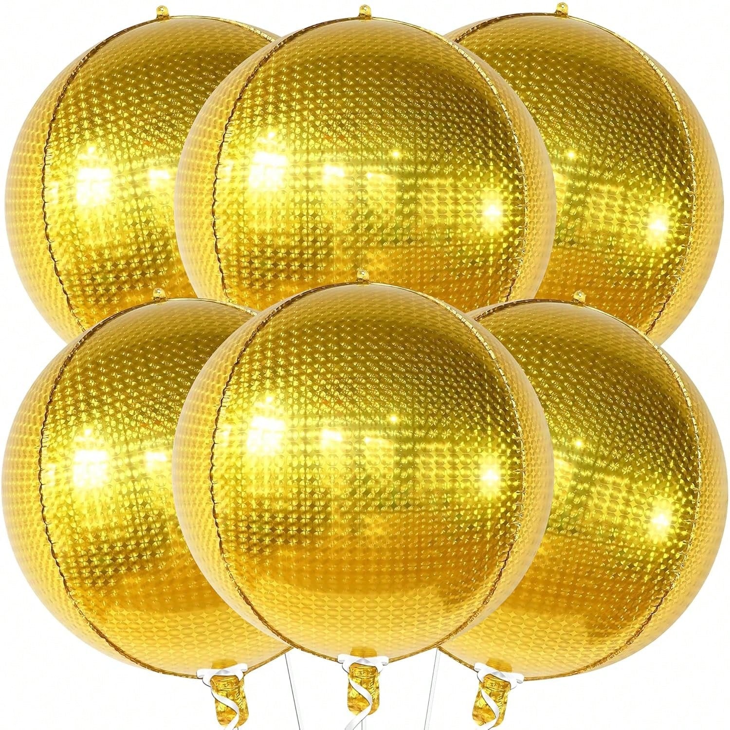 6-Pack 22-Inch Large Gold Metallic Balloons for Disco and NYE Party Decor