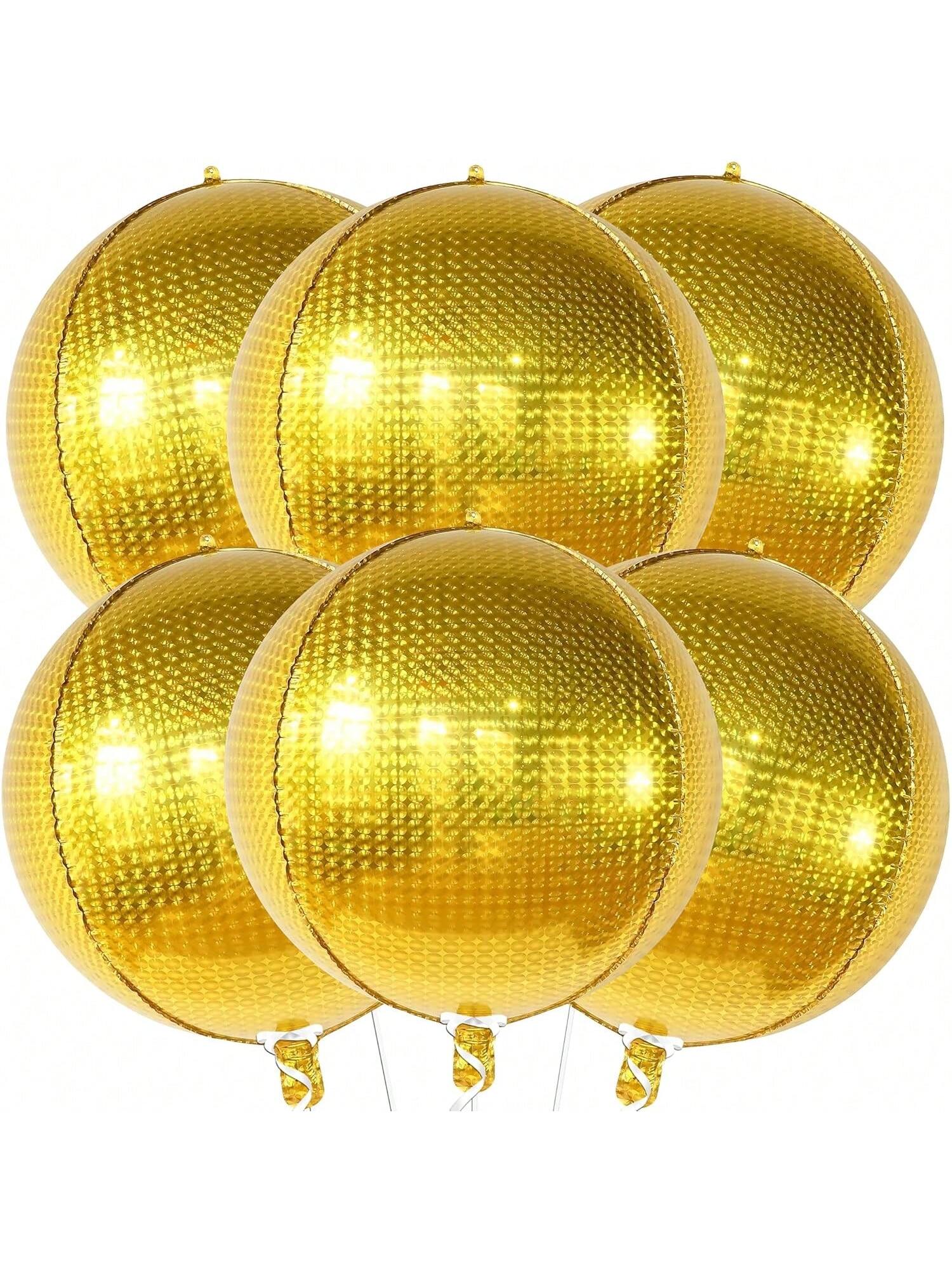 6-Pack 22-Inch Large Gold Metallic Balloons for Disco and NYE Party Decor