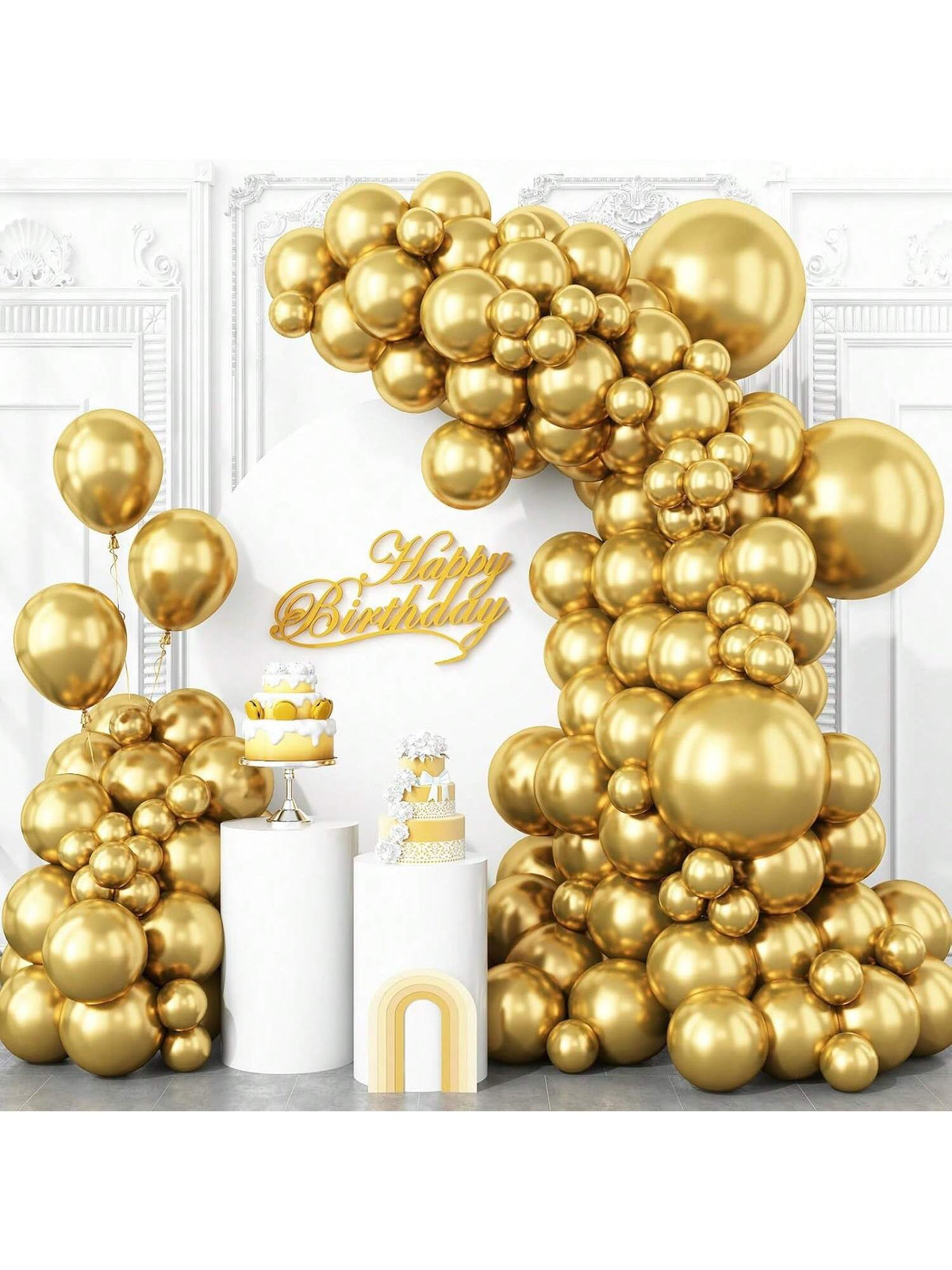 123PCS Metallic Gold Balloon Arch Kit in 18 12 10 5in for Party Decor