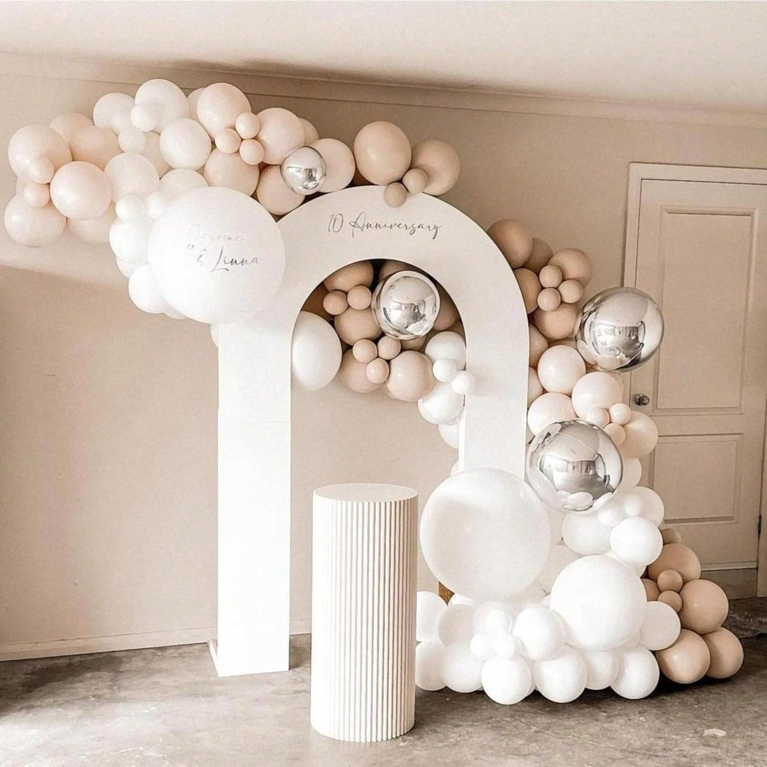 Nude Neutral Balloon Garland Kit with White Cream Peach Silver Balloons for Parties