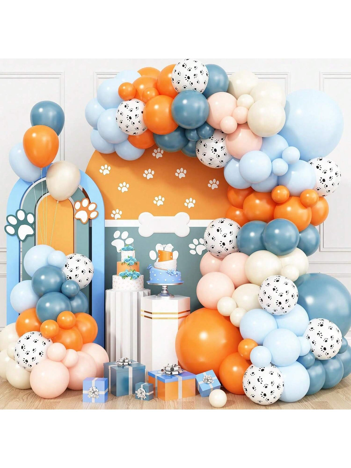 Orange & Blue Dog Paw Balloon Garland Kit Puppy Birthday Party Decor