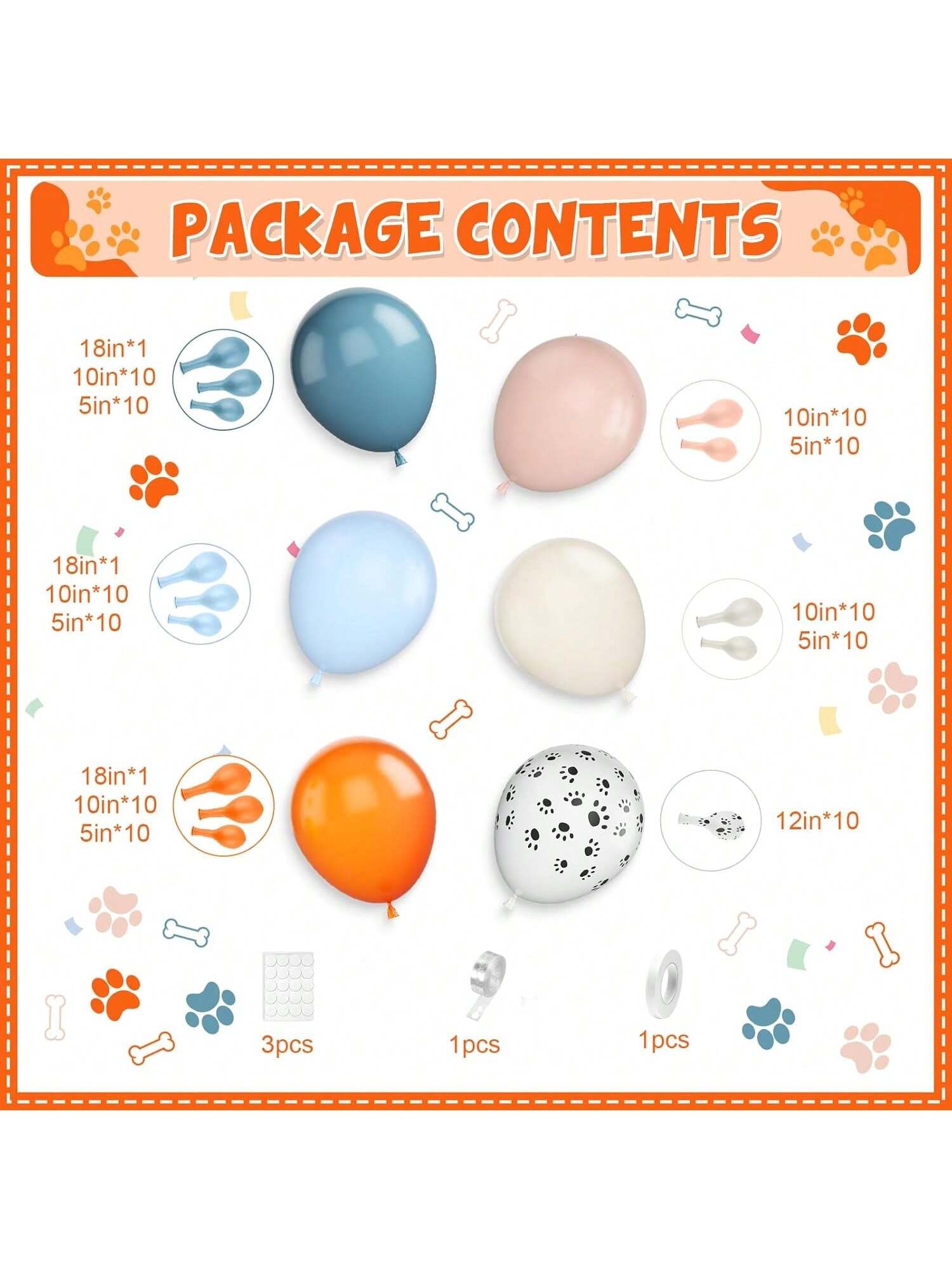 Orange & Blue Dog Paw Balloon Garland Kit Puppy Birthday Party Decor