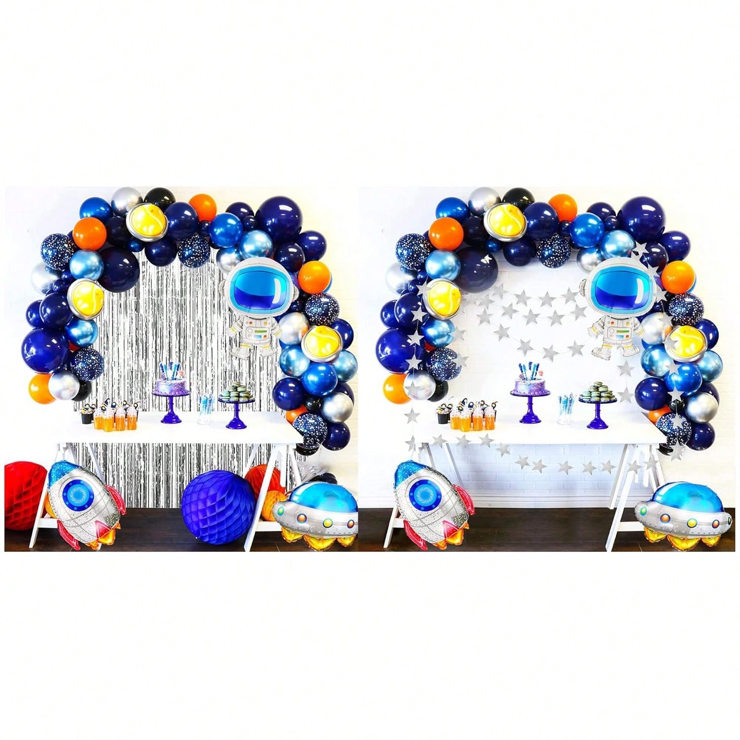 Outer Space Balloon Garland Kit UFO Rocket Astronaut with Foil Curtain