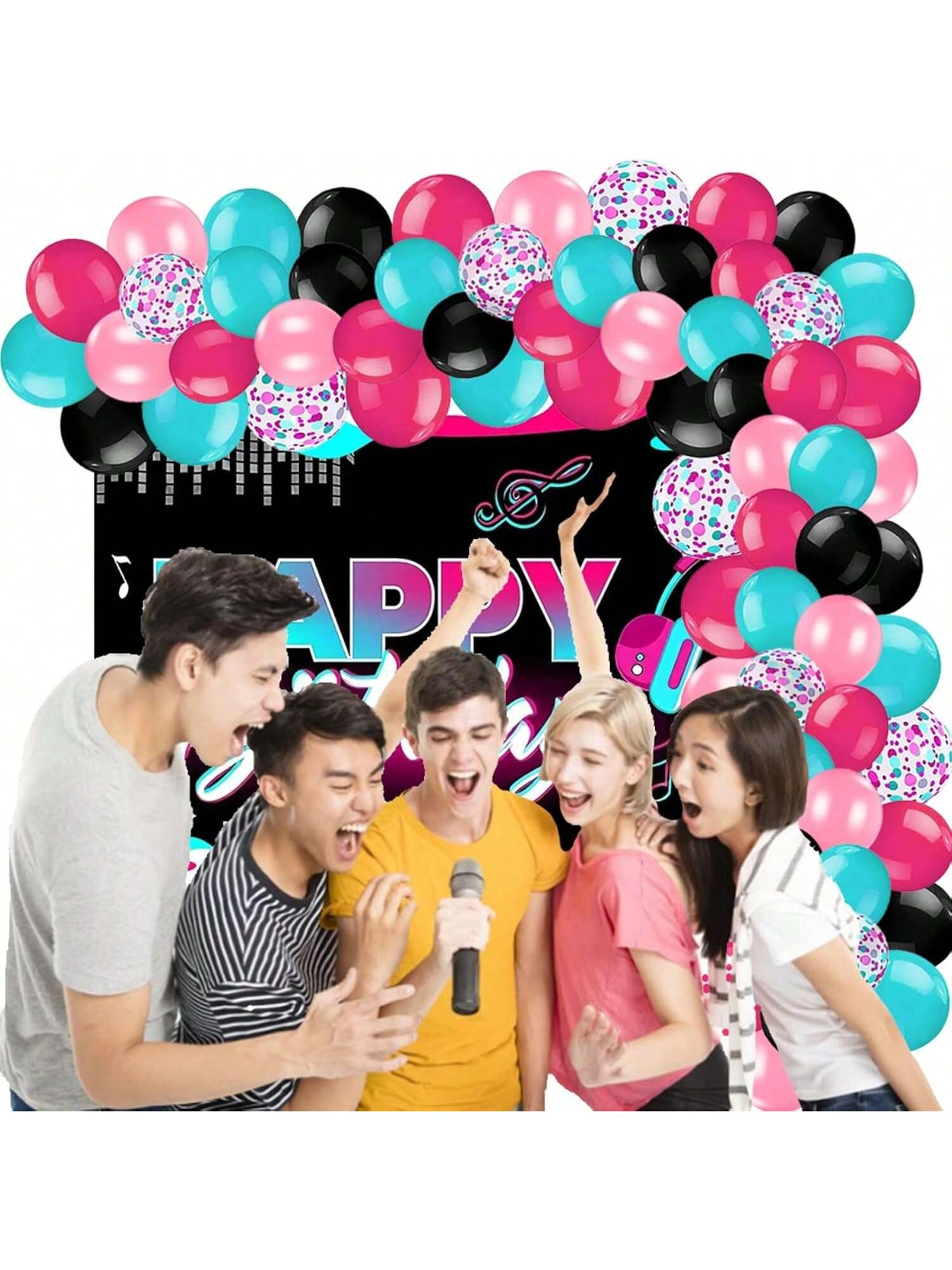 132pcs Rose Red Teal Black Balloon Garland Kit for Birthday Bachelorette & Theme Parties