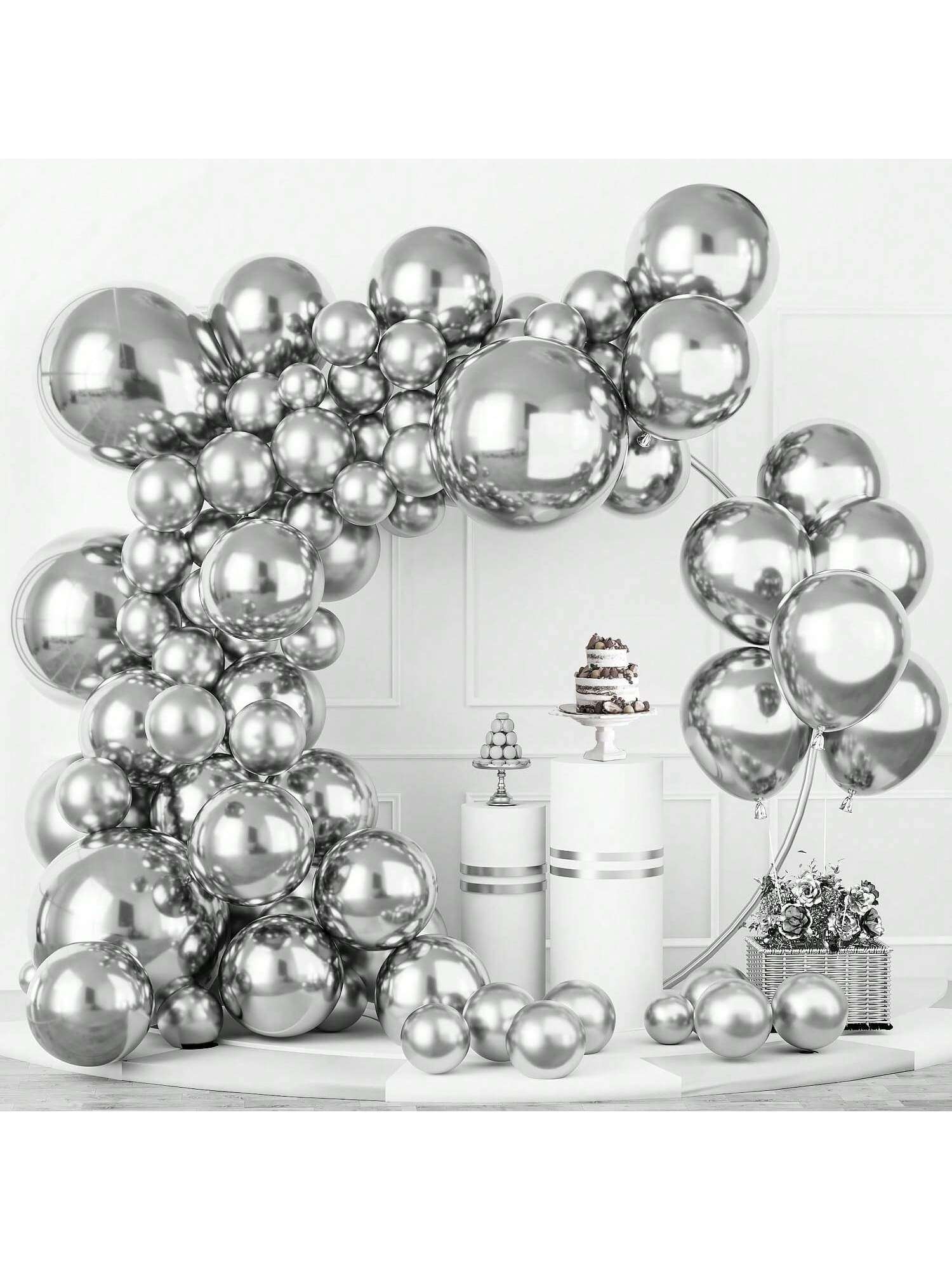 139pcs Silver Balloons 5-18 Inch Garland Arch Kit for Party Birthday Wedding