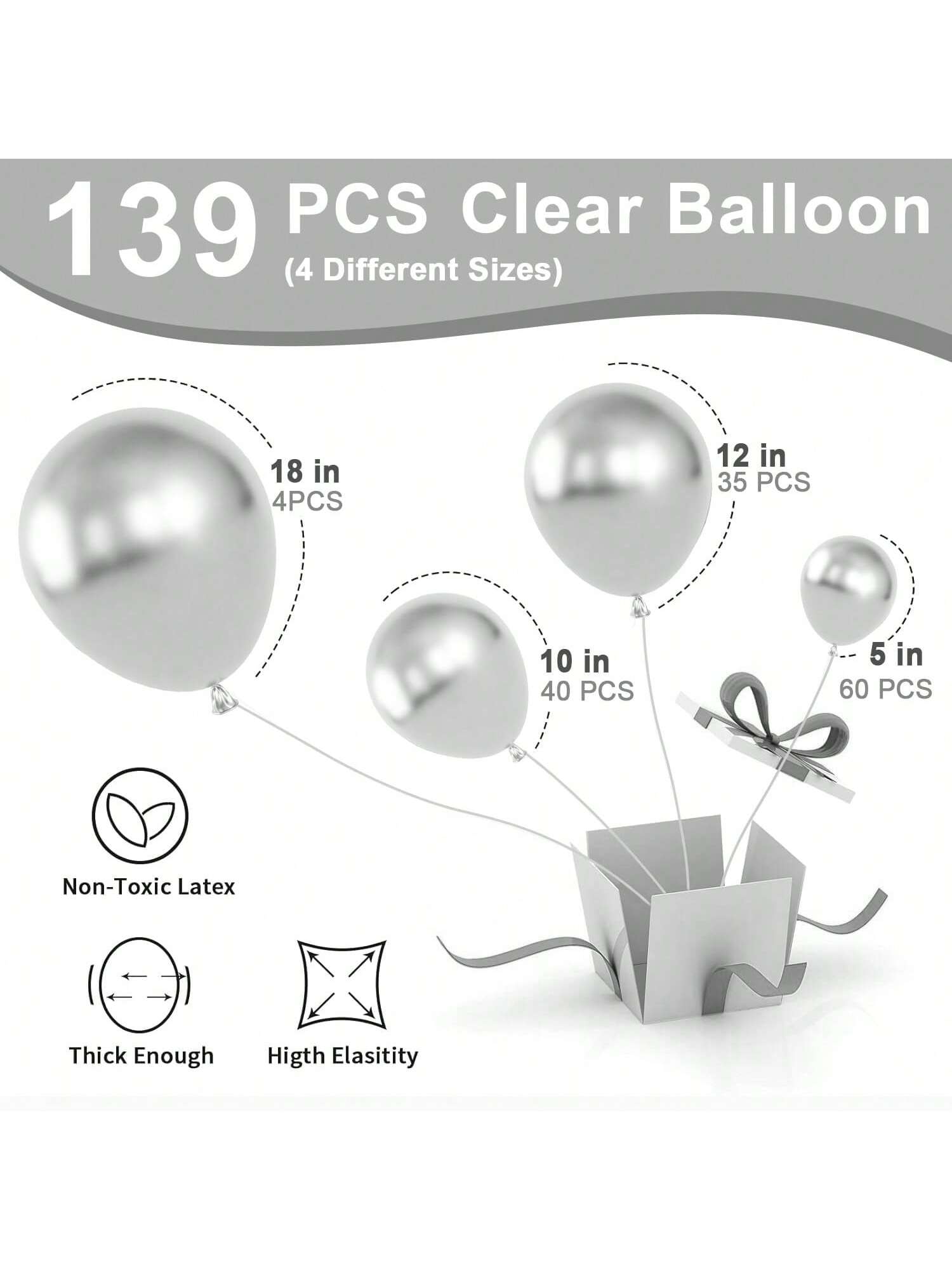 139pcs Silver Balloons 5-18 Inch Garland Arch Kit for Party Birthday Wedding