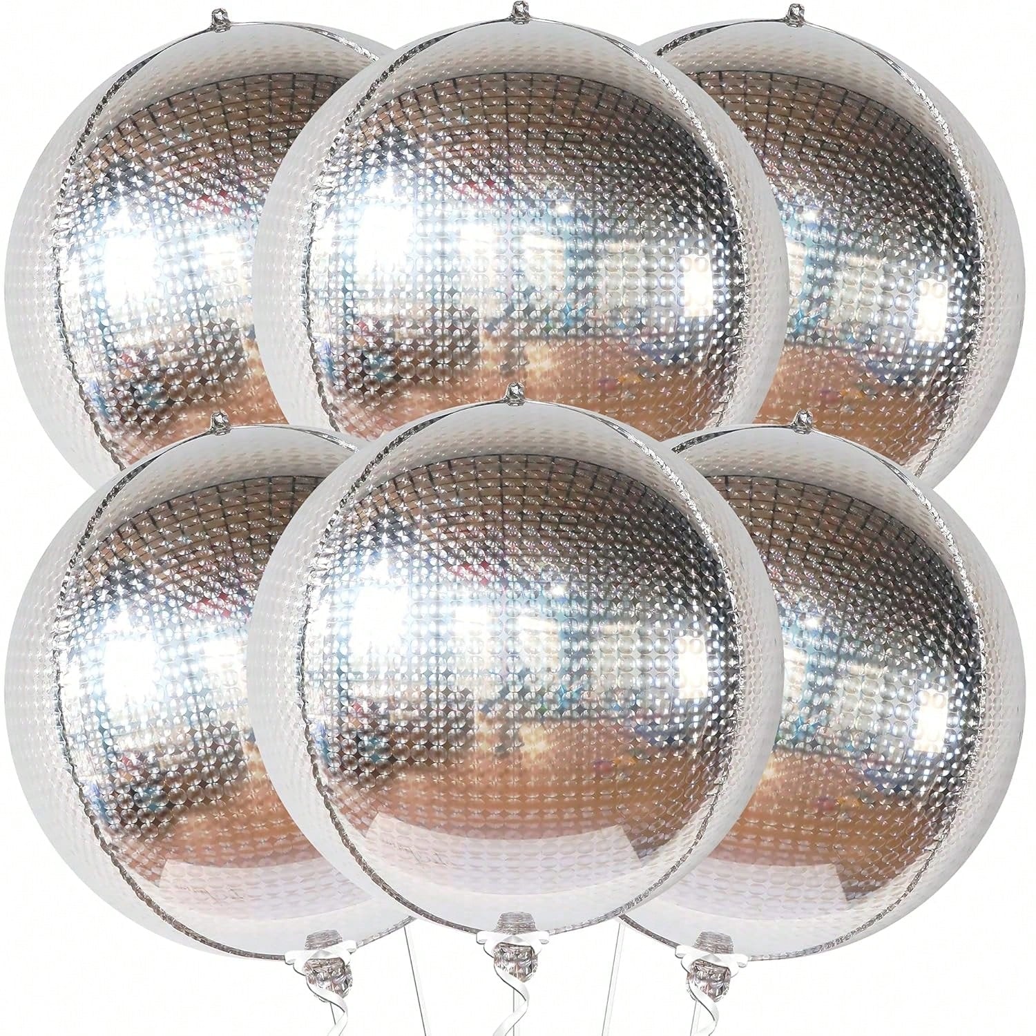 6-Pack 22-Inch Silver Disco Balloons Iridescent Holographic NYE Decorations
