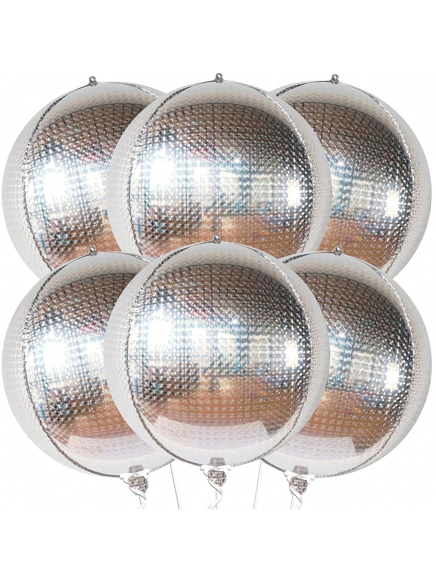 6-Pack 22-Inch Silver Disco Balloons Iridescent Holographic NYE Decorations
