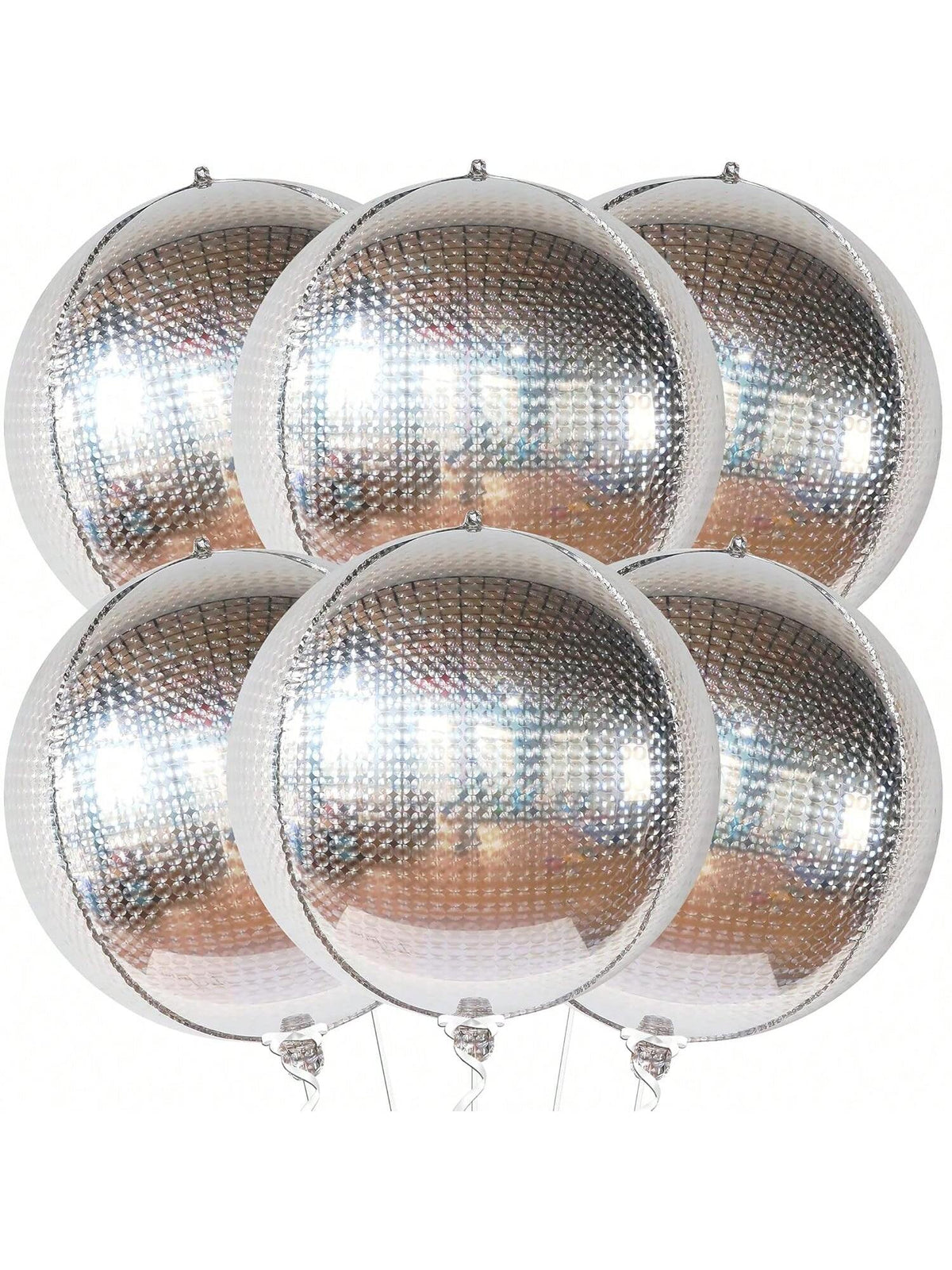 6-Pack 22-Inch Silver Disco Balloons Iridescent Holographic NYE Decorations