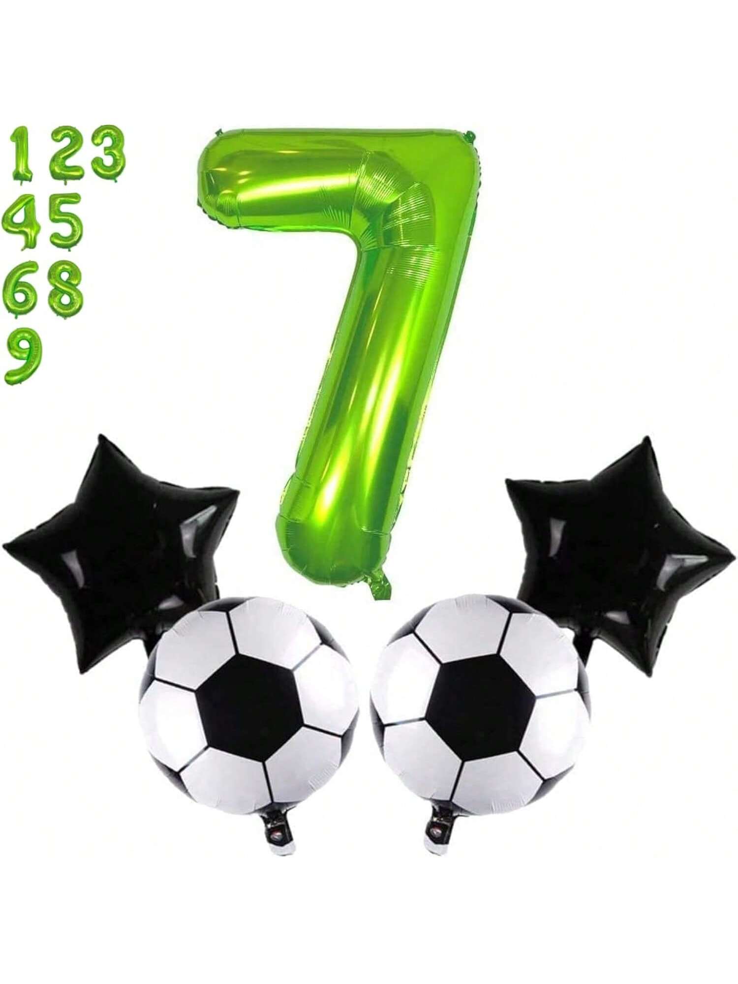 Soccer Party Decorations Set with Number 7 and Green Soccer Ball Balloons