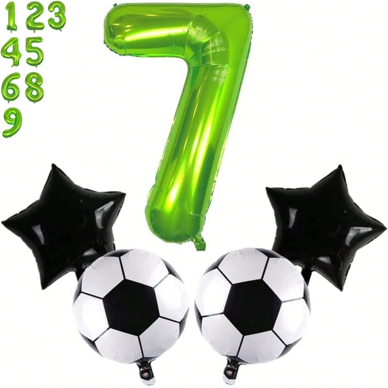 Soccer Party Decorations Set with Number 7 and Green Soccer Ball Balloons
