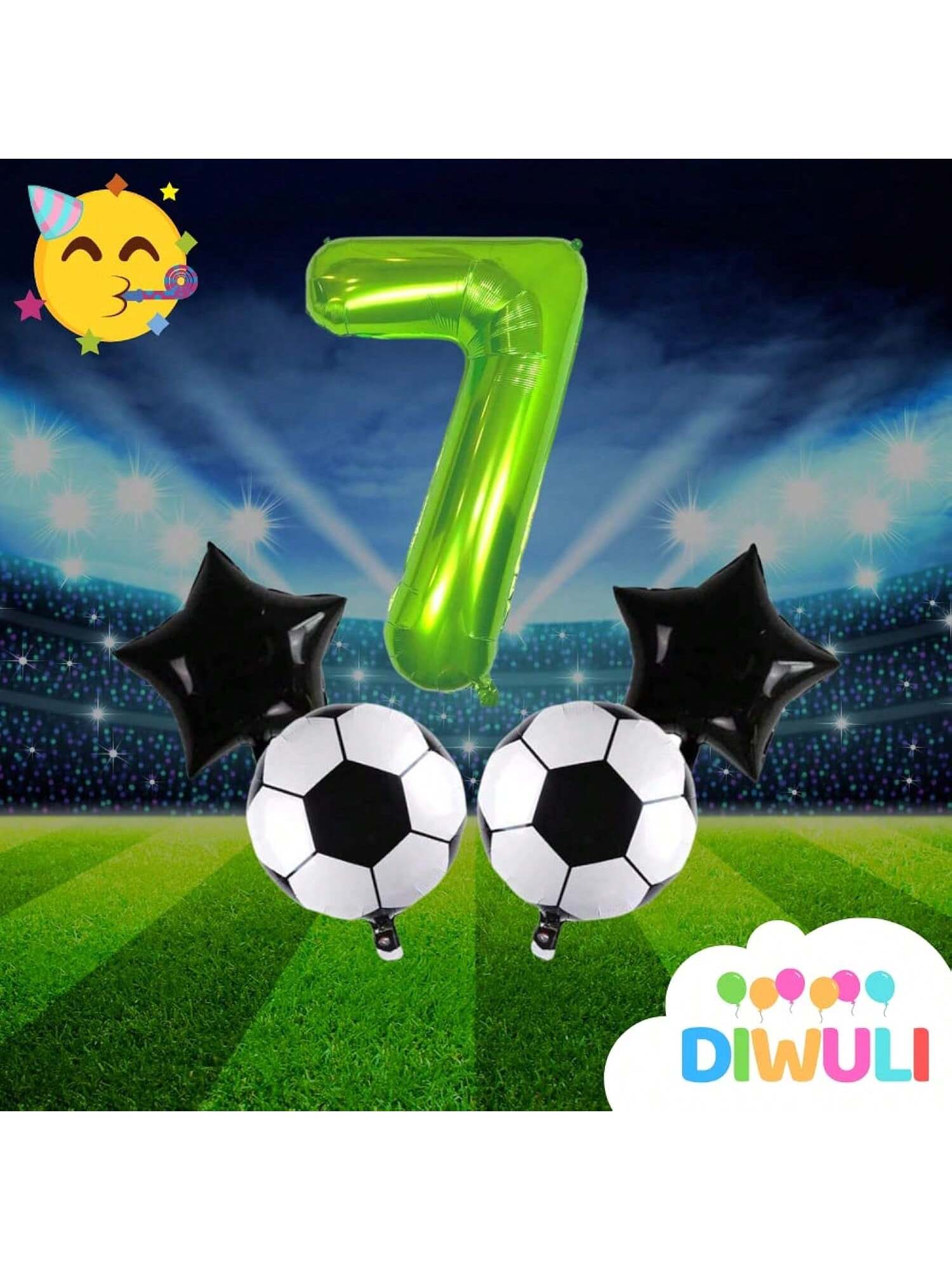 Soccer Party Decorations Set with Number 7 and Green Soccer Ball Balloons