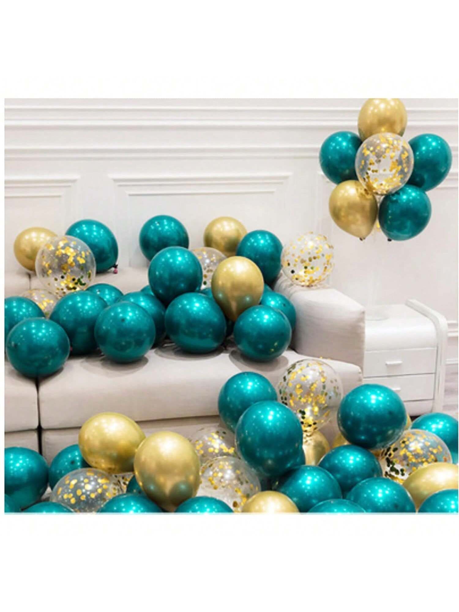 30PCS Teal Gold Balloons Birthday Bridal Shower Wedding Confetti Decor