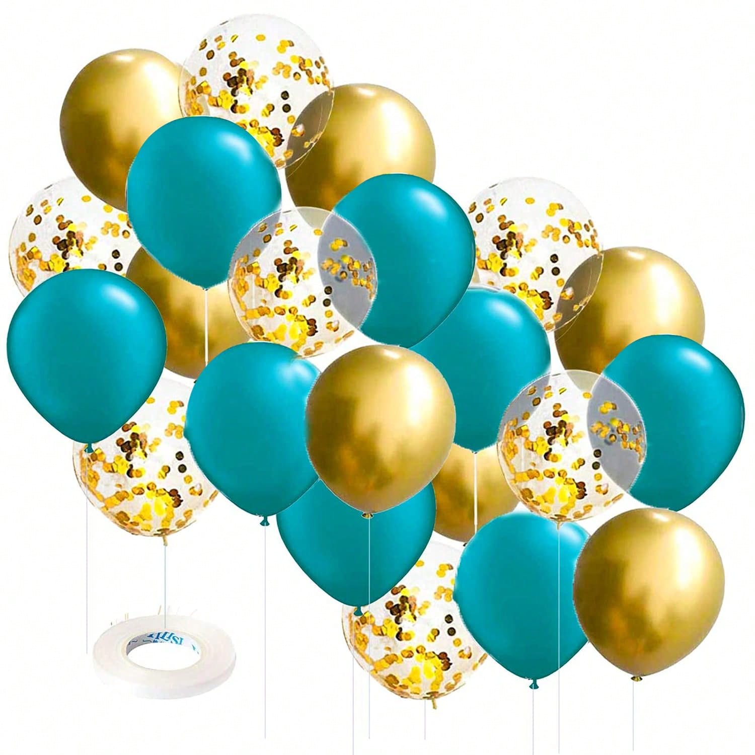 30PCS Teal Gold Balloons Birthday Bridal Shower Wedding Confetti Decor