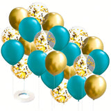 30PCS Teal Gold Balloons Birthday Bridal Shower Wedding Confetti Decor
