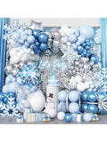 Winter Wonderland Balloon Arch Kit with Blue White Snowflake and Star Balloons