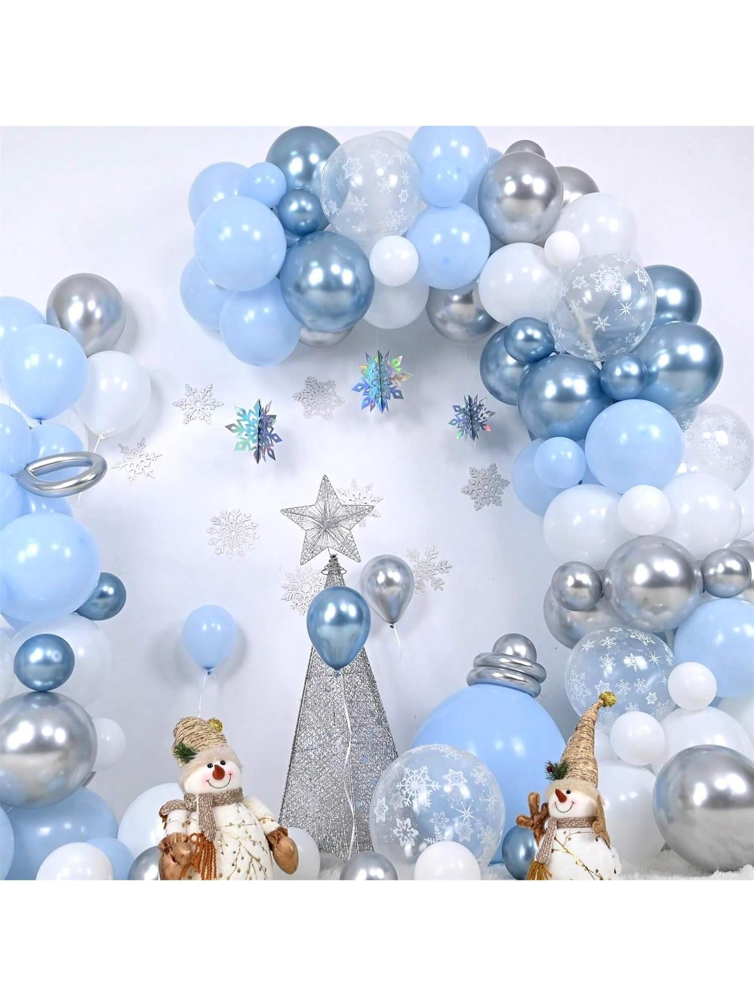 Winter Wonderland Balloon Arch Kit with Blue White Snowflake and Star Balloons