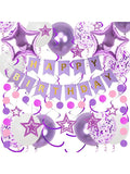 Purple Birthday Decor Banner Star Balloons Glitter Stars Swirls and Paper Garland