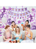 Purple Birthday Decor Banner Star Balloons Glitter Stars Swirls and Paper Garland