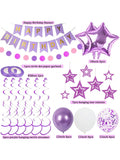 Purple Birthday Decor Banner Star Balloons Glitter Stars Swirls and Paper Garland