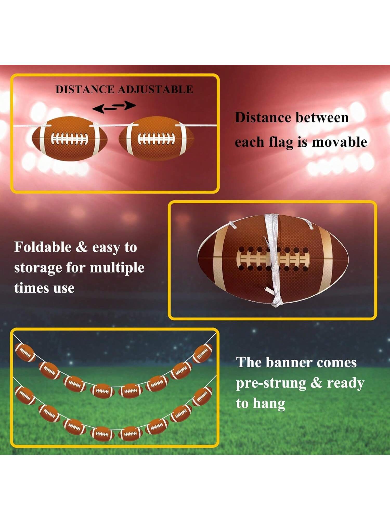 2-Piece Football Party Banner with Paper Cutouts for Birthday and Sports Decor
