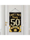 50th Birthday Door Banner Black Gold Party Decoration for Men and Women