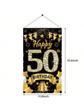 50th Birthday Door Banner Black Gold Party Decoration for Men and Women