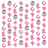 8PCS Western Cow Disco Bachelorette Party Banners Hot Pink Decorations
