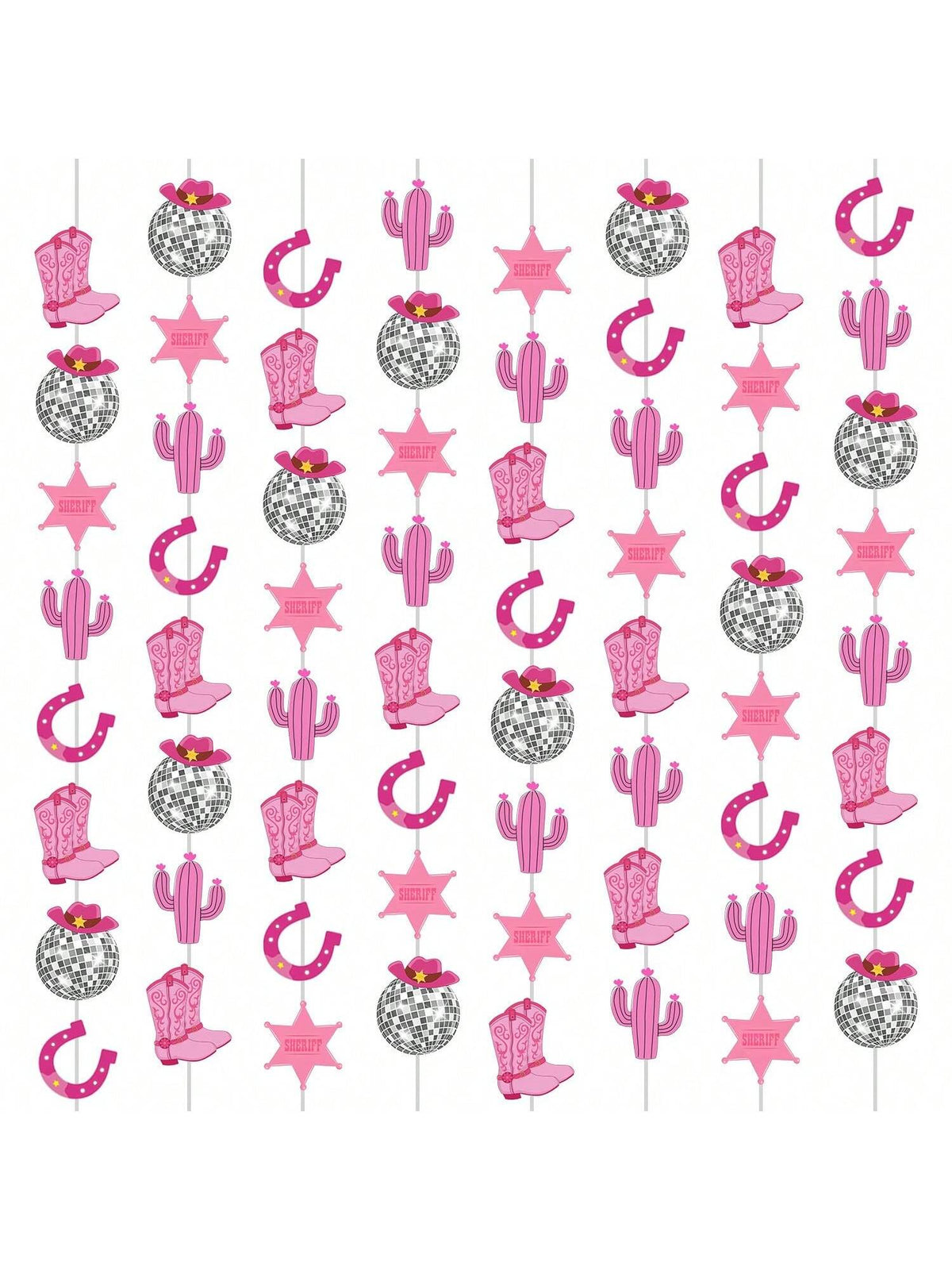8PCS Western Cow Disco Bachelorette Party Banners Hot Pink Decorations