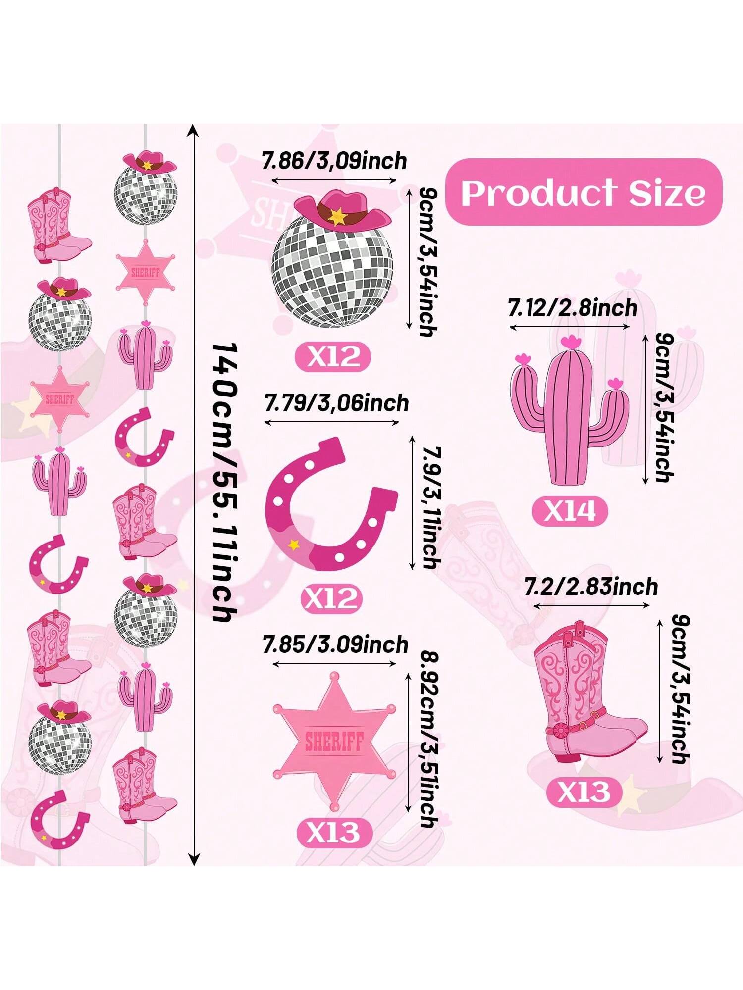 8PCS Western Cow Disco Bachelorette Party Banners Hot Pink Decorations