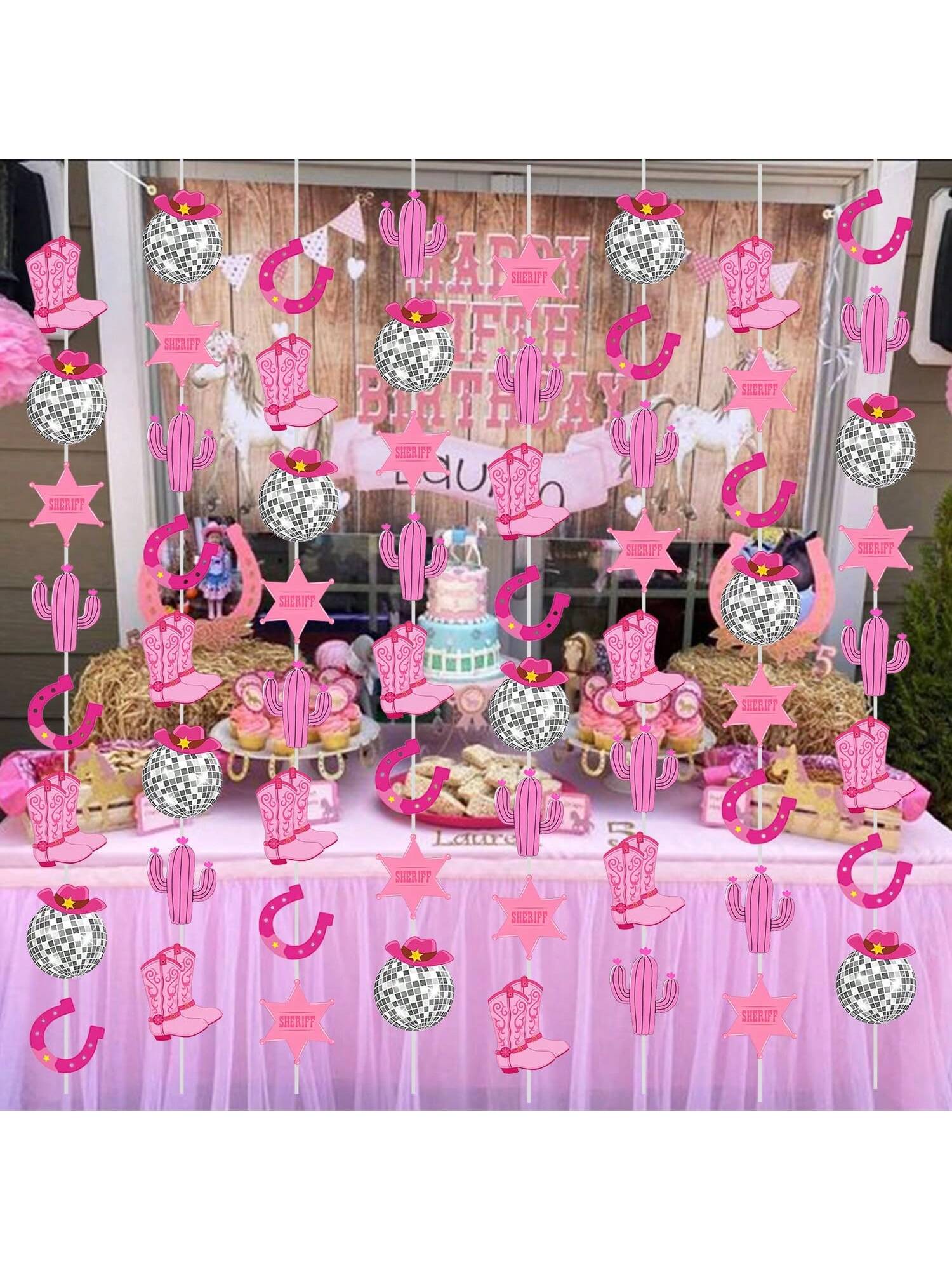 8PCS Western Cow Disco Bachelorette Party Banners Hot Pink Decorations