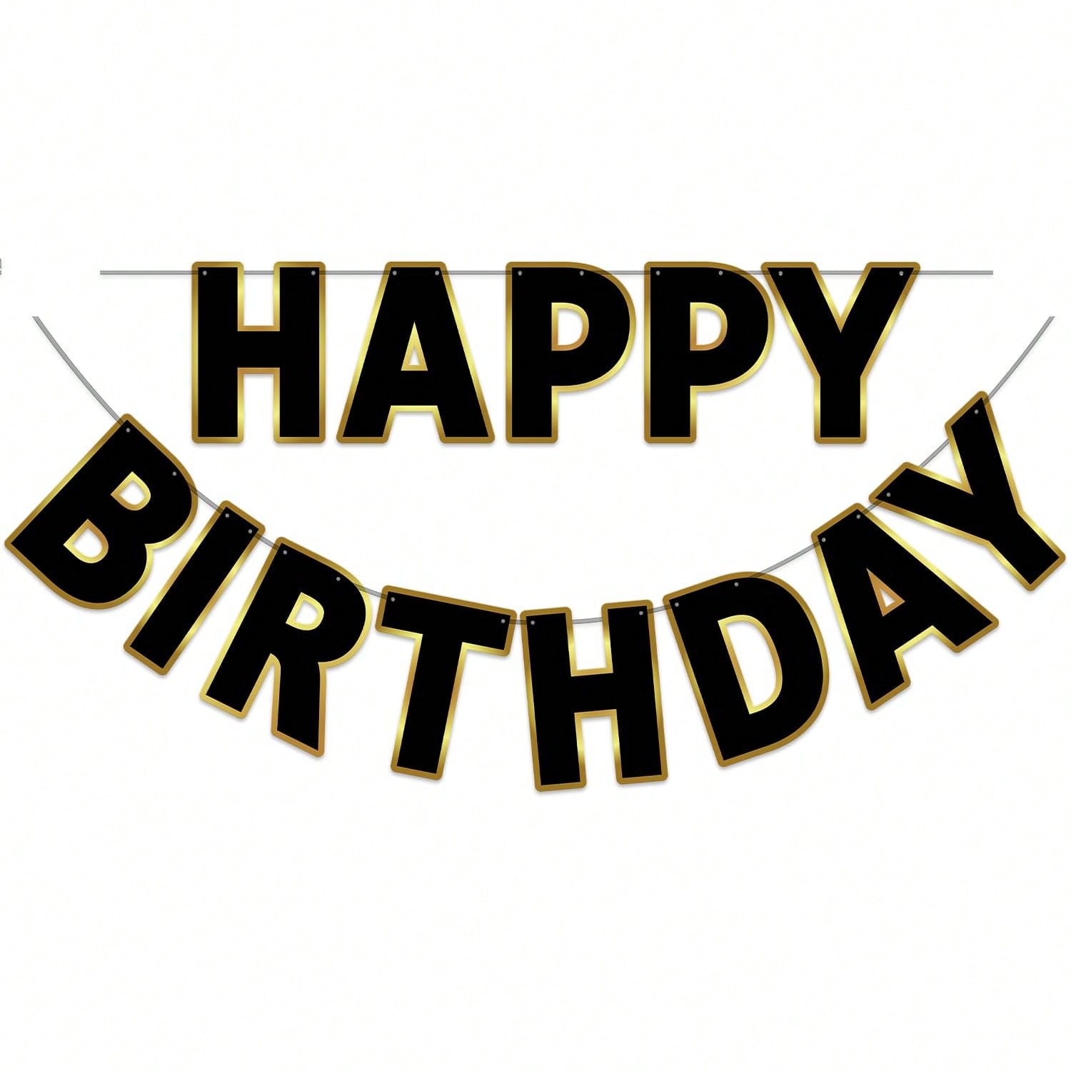 9 Ft Black and Gold Happy Birthday Banner Pre Strung Party Decor