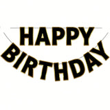 9 Ft Black and Gold Happy Birthday Banner Pre Strung Party Decor