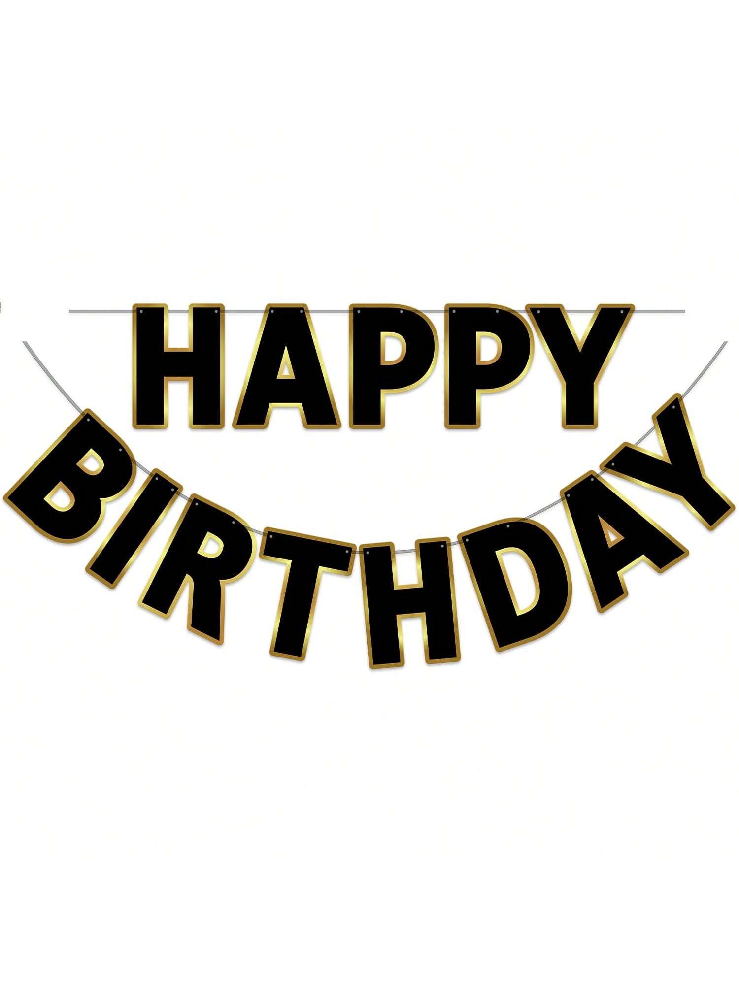 9 Ft Black and Gold Happy Birthday Banner Pre Strung Party Decor