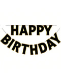 9 Ft Black and Gold Happy Birthday Banner Pre Strung Party Decor