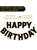 9 Ft Black and Gold Happy Birthday Banner Pre Strung Party Decor
