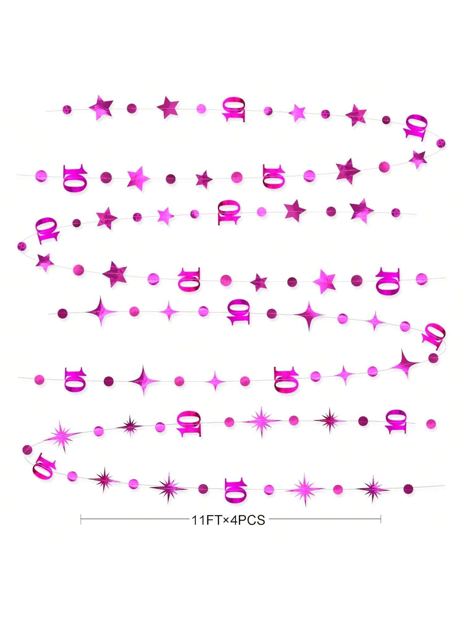 Hot Pink 10th Birthday Decorations with Number 10 Metallic Garland and Banner