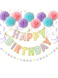 20pcs Macaron Birthday Decorations Set with Banner, Garland & Swirls for Pastel Party