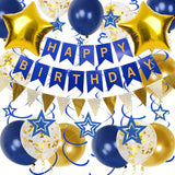 Navy Blue and Gold Birthday Decorations Banner Stars Balloons for Party