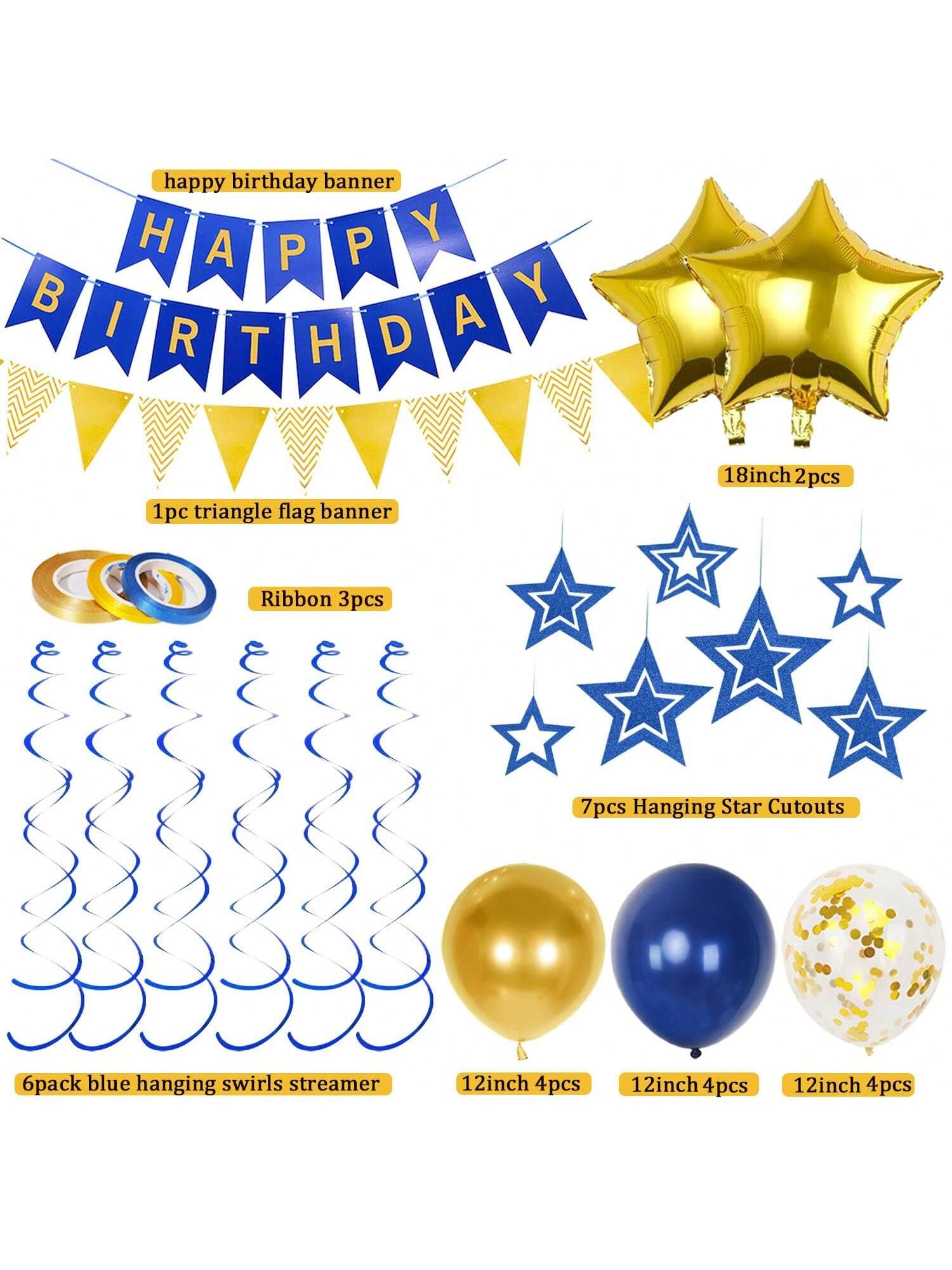 Navy Blue and Gold Birthday Decorations Banner Stars Balloons for Party