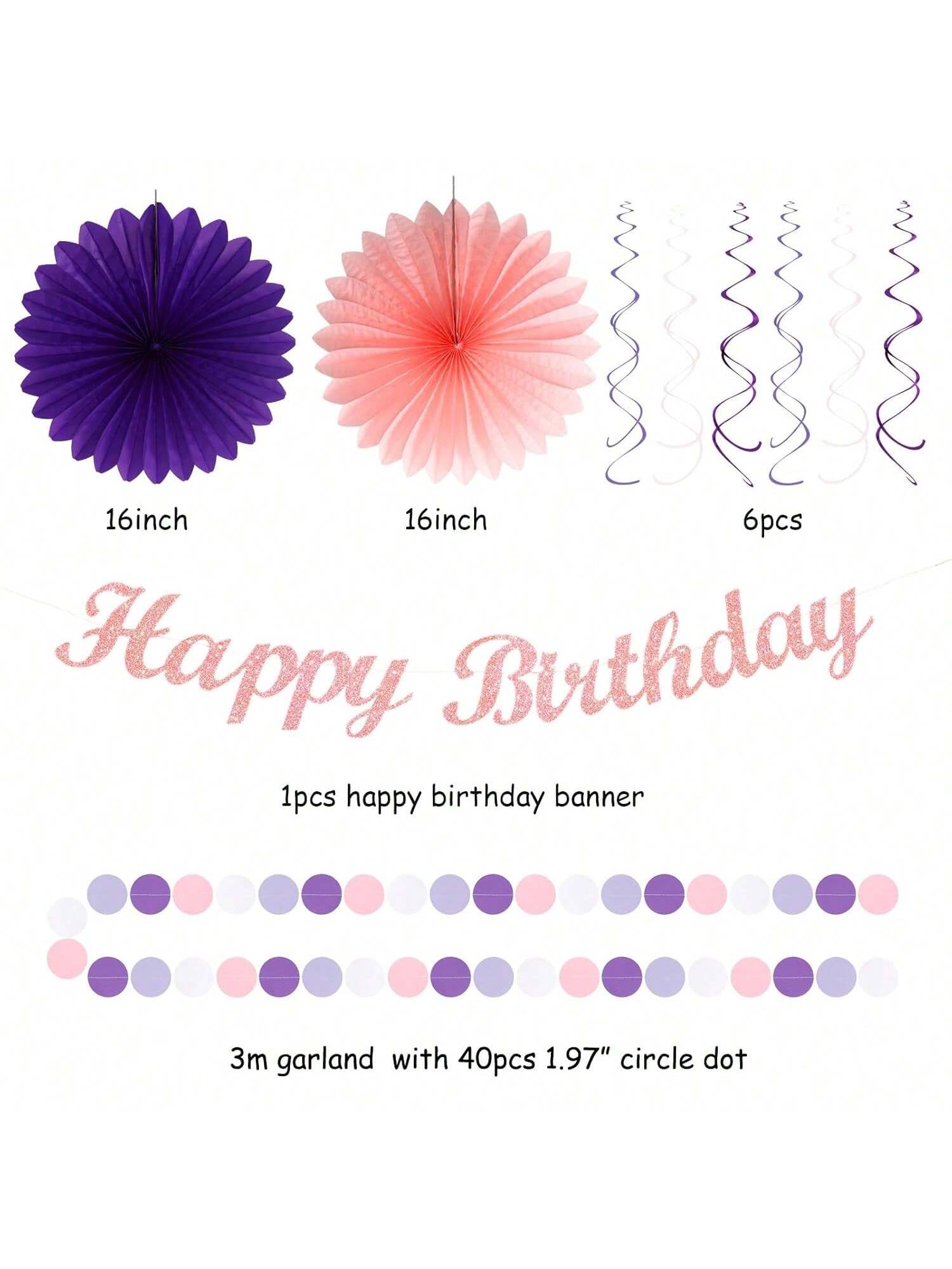 21pcs Purple Lilac Pink Women Birthday Party Decorations Banner Lanterns Pom Poms